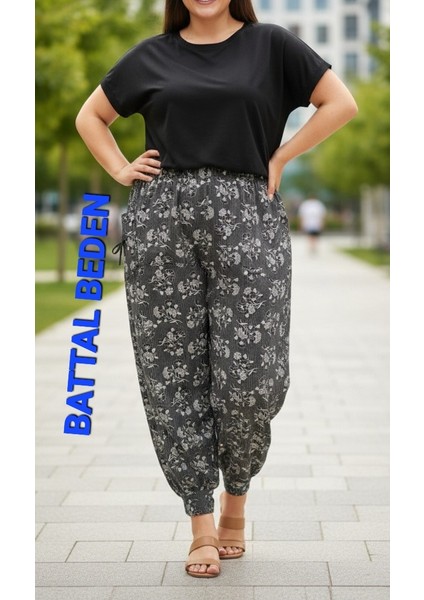 Kadın Bayan Büyük Battal Extra Jumbo Beden Viskon Penye Kumaş 1 Yan Cepli Pantolon Eşofman Altı Pijama Altı 130 Kilograma Kadar Olur Bol Likralı Esneyen Kumaş Bel Lastikli Süs Bagcıklı