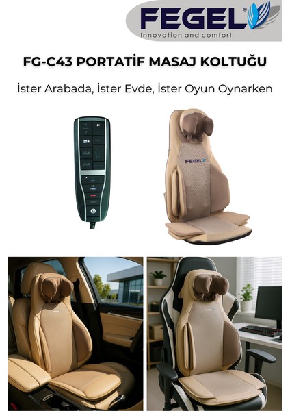 FG-C43 Taşınabilir Masaj Koltuğu – Boyun, Sırt, Bel ve Kalça Masajı,ısıtma,titreşim