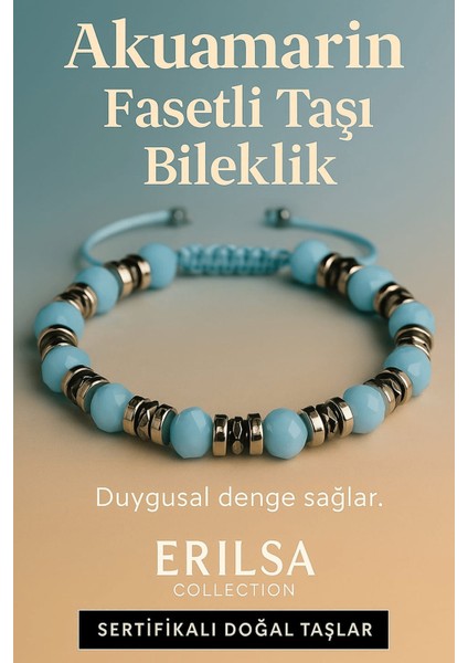 Sertifikalı Akuamarin Fasetli Taşı Bileklik 6x6 mm – Duygusal Denge ve Sakinlik Taşı