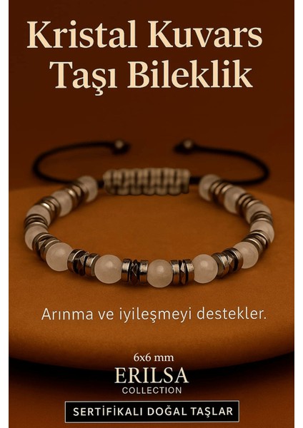 Sertifikalı Kristal Kuvars Taşı Bileklik 8x8 mm – Arınma Saflık ve Şifa Taşı