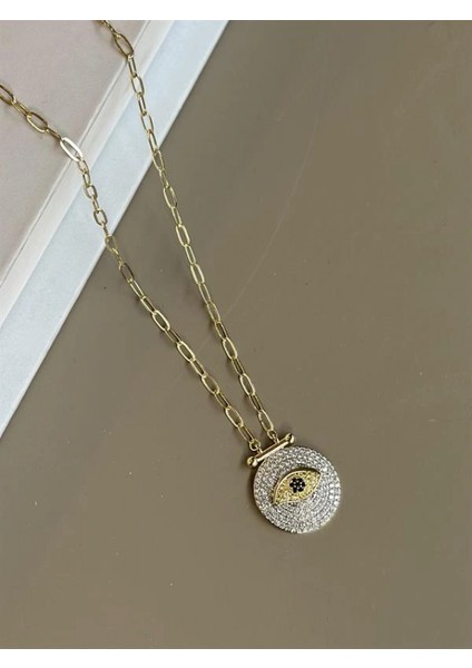 Ieg Taşlı Göz Kolye - Altın