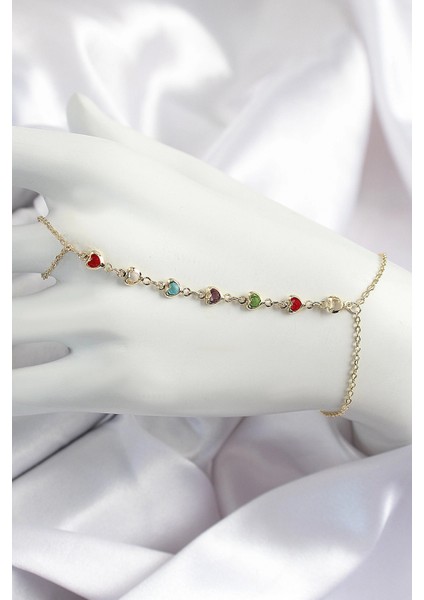 Pirinç Renkli Kalpli Zirkon Taşlı Y Model Gold Renk Kadın Şahmeran - TJ-SN680