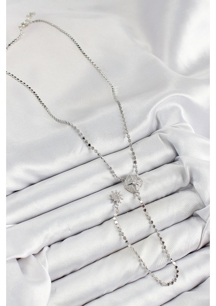 Pirinç Zirkon Taşlı Ezme Zincirli Madalyon Model Gümüş Renk Y Kolye - TJ-BKO10470 fiyatları