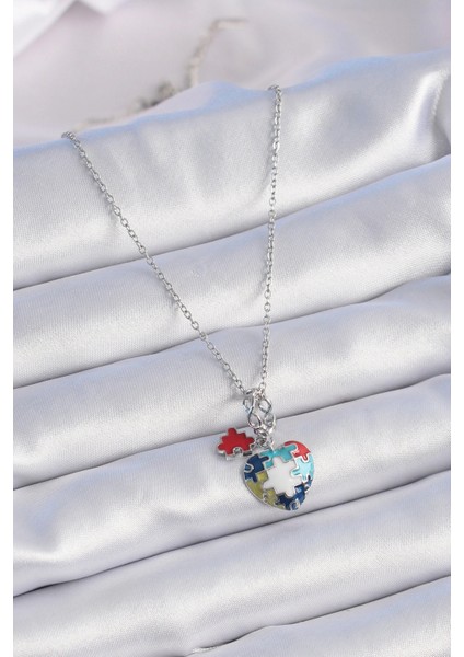 316L Çelik Gümüş Renk Yapboz Motif Kalp Figür Charm Model Kadın Kolye - TJ-BKO9315 fiyatları