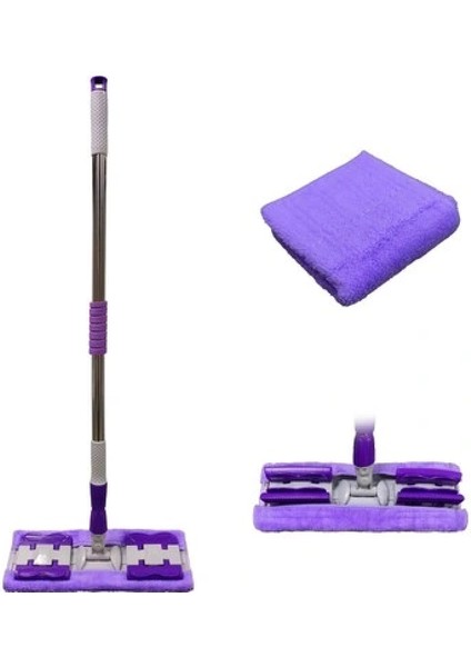Sihirli Spin Mop Teleskopik Çok Amaçlı Mop +1 Bez Hediyeli - Mor (K95)