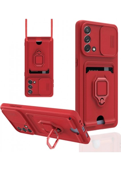 Oppo A74 4g Kılıf Zuma Kartvizitli Yüzüklü Silikon - Kırmızı (K95)