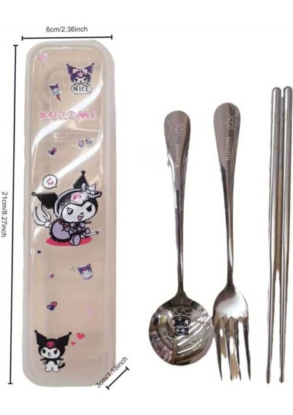Kuromi Figürlü Paslanmaz Çelik Kutulu Çatal Kaşık Chopstick Seti AD59922 fiyatları