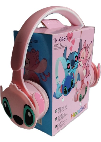 Kablosuz Kulaklık Stitch Figürlü Pembe