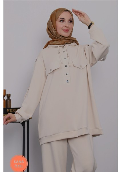 Tesettür Çıtçıt Detaylı Tunik-Pantolon Ikilitakım(Spor,şık Kombin)