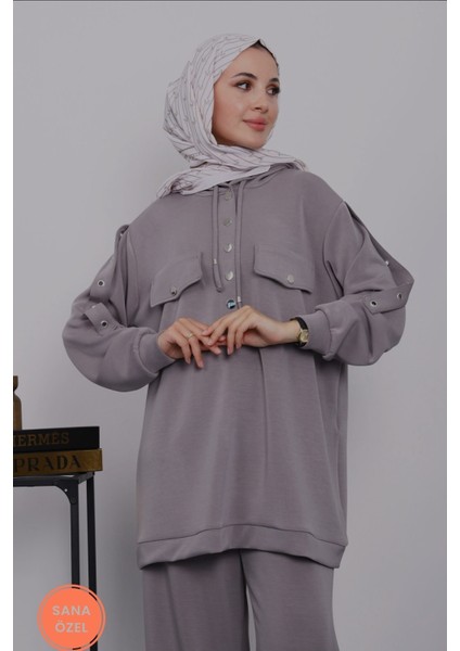 Tesettür Çıtçıt Detaylı Tunik-Pantolon Ikilitakım(Spor,şık Kombin)