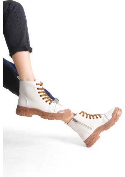 Bıanca Bağcıklı Fermuarlı Ortopedik Taban Suya ve Soğuğa Dayanıklı Cilt Kadın Spor Bot Tt Krem modelleri