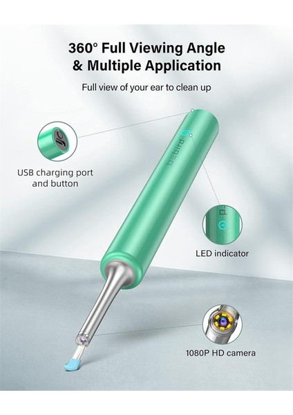 Bebırd T5 3mp Kamera 3.5mm Lens Şarjlı Wıfı Görüntülü Kulak Temizleyici Yeşil Renk modelleri