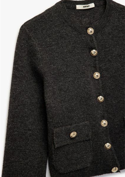 Cepli Gold Düğme Detaylı Uzun Kollu Bisiklet Yaka Triko Hırka modelleri