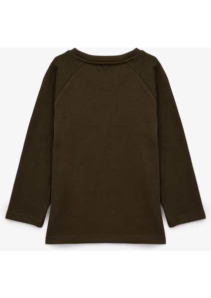 Pamuklu Düğmeli Uzun Reglan Kollu Bisiklet Yaka Sweatshirt fiyatları