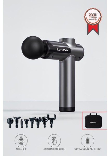 N3 Gri Darbeli Titreşimli Masaj Tabancası Güçlü 1800MAH Şarjlı 8 Başlıklı Egzersiz Aleti