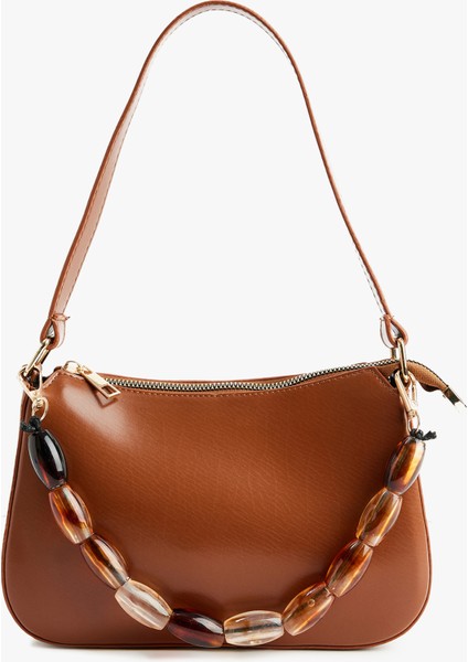 Aksesuar Detaylı Fermuarlı Askılı Suni Deri Omuz Çantası