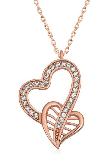 Gümüş Rose Birleşmiş Kalpler Kadın Kolye