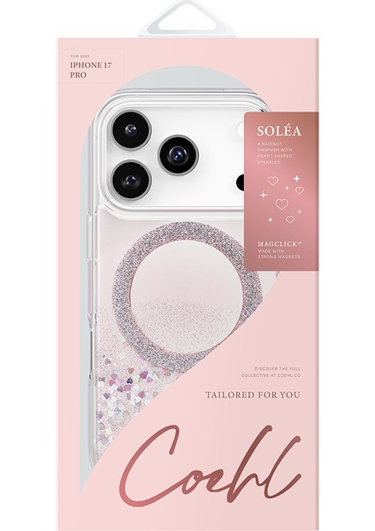 iPhone 17 Pro Uyumlu Kılıf M-Safe Şarj Özellikli Parlak Halkalı Coehl Solea Kapak Pembe modelleri