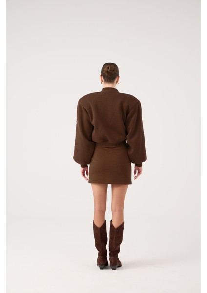 Crop Kesim Vatkalı Alexa Bomber Ceket Kahve indirimleri