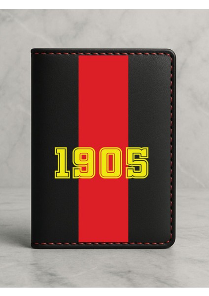 Ruhsat Koruyucu Baskılı Kart Bölmeli Siyah Vinlex Deri Ruhsat Kabı Kılıfı Sarıkırmızı