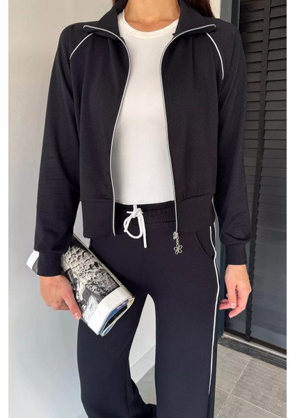 Kadın Şerit Detaylı Fermuarlı Eşofman Takımı P-00019042