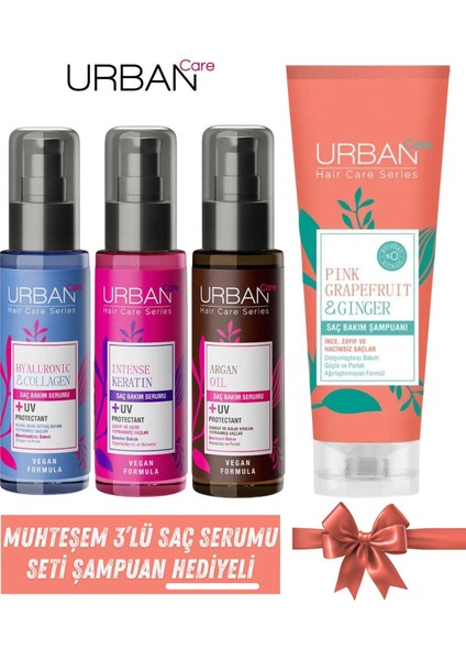 Saç Bakım Seti Muhteşem 4'lü - Intense + Argan + Hyaluronic Serum 100M x 3 + Şampuan 250M