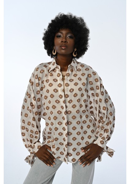 Kadın Kolu Bağlamalı Desenli Gömlek modelleri