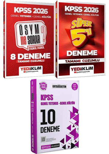 2026 Kpss Ösym Ne Sorar? 8 Deneme ve Süper 5 Deneme - 2026 Kpss Ortaöğretim Çözümlü 10 Deneme