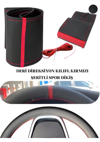 Bmw 3 Deri Direksiyon Kılıfı Prime Kalite, Kırmızı Şeritli Spor Dikiş