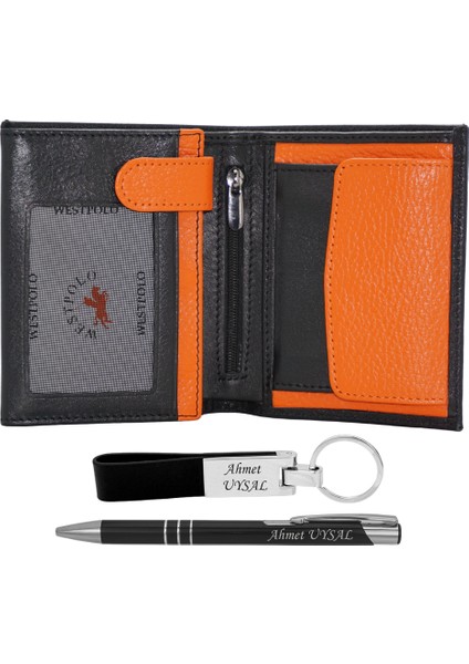 West Polo Deri Isme Özel Erkek Cüzdan Isme Özel Kalem ve Anahtarlık
