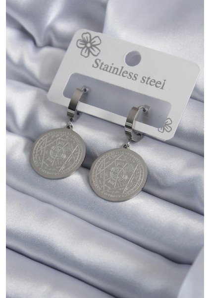 Bfs 316L Çelik Gümüş Renk Pentagram Yıldızı Işleme Kadın Küpe