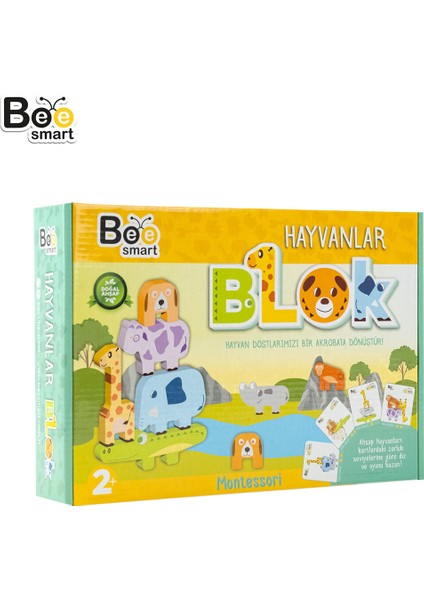 2 Adet Bee Smart Doğal Ahşap Hayvan Blokları Eğitici Denge Oyunu