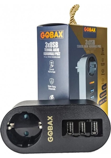 Gobax Termal Akım Korumalı Akıllı Priz 3xusb Li, Çocuk Korumalı, LED Işıklı, Yüksek Isıya Dayanıklı (5324) fiyatları