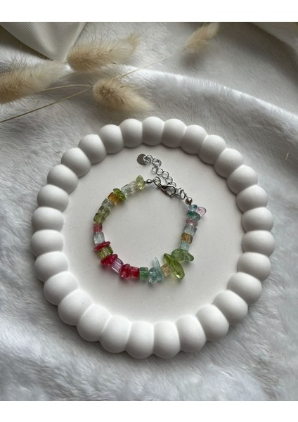 Renkli Necef Taşı El Yapımı Çelik Aparat Bileklik