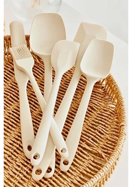 Elvory 6 Parça Silikon Isıya Dayanıklı Mutfak Servis Seti Krem