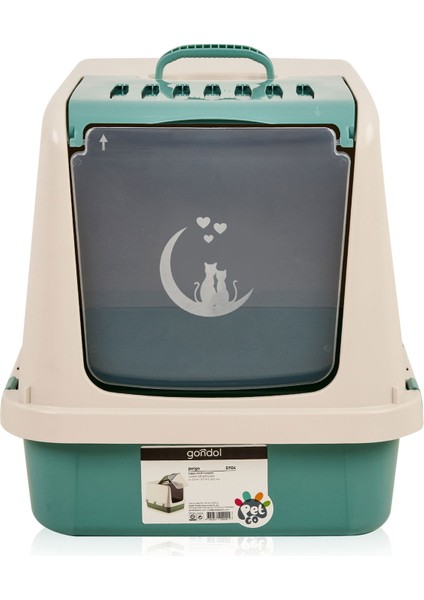 Go Kapalı Kedi Tuvaleti - Beyaz / Yeşil - 41,5X57,2X 42 cm