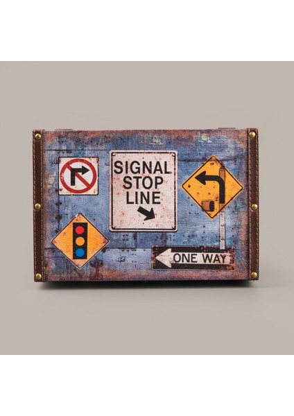 Stop Ahşap Kutu - Renkli - 30X20X14 cm