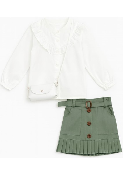 Yakası Fırfır Detaylı Çantalı Kız Çocuk Takım fiyatları