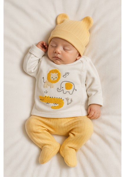 %100 Pamuklu 0-3 Ay Yenidoğan Bebek Hastane Çıkışı 3lü Set