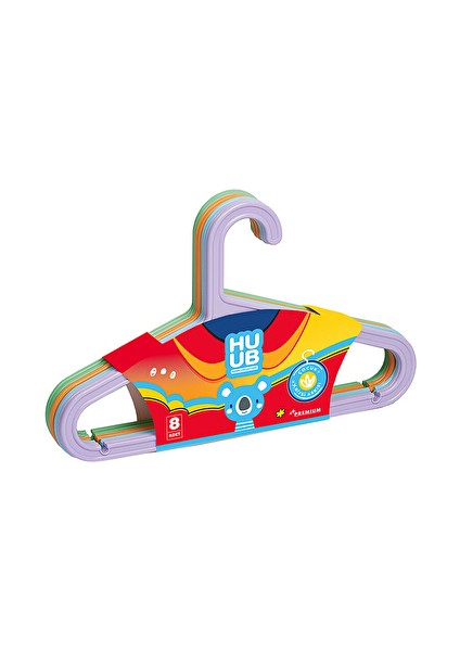 3 Adet Huub Çocuk Giysi Askısı Renkli 8'li