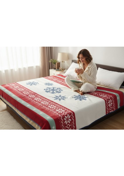 Lüks Yıl Başı Desenli Peluş Çift Taraflı Battaniye
