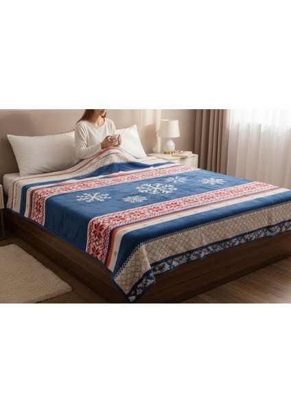 Lüks Yıl Başı Desenli Peluş Çift Taraflı Battaniye fiyatları