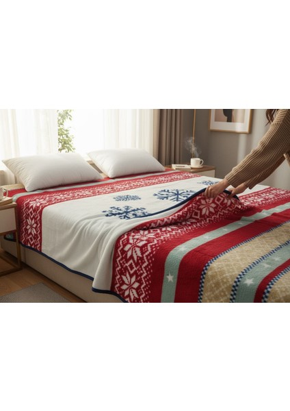 Lüks Yıl Başı Desenli Peluş Çift Taraflı Battaniye modelleri