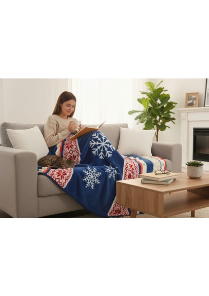 Lüks Yıl Başı Desenli Peluş Çift Taraflı Battaniye