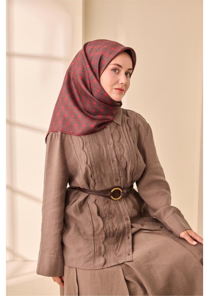 Twill Ipek Eşarp - 11479-12 Bordo Kahverengi