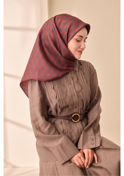 Twill Ipek Eşarp - 11479-12 Bordo Kahverengi modelleri