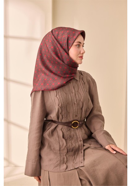 Twill Ipek Eşarp - 11479-12 Bordo Kahverengi fırsatları