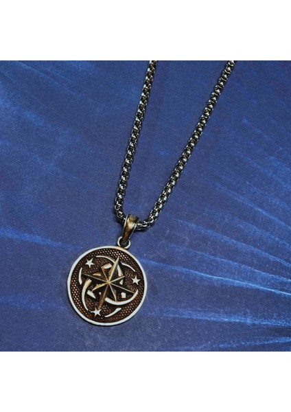 Pusula Figürlü Ay Yıldız El Işçiliği 925 Ayar Gümüş Erkek Kolye fiyatları