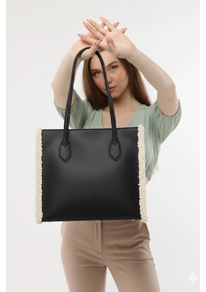 Siyah Polar Detaylı Geniş Omuz Çantası fırsatları