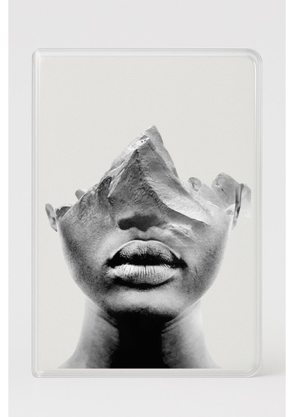 Şeffaf Pasaport Kılıfı Kalın Mikron Kart Bölmeli Desenli Pasaport Kabı - Art Face